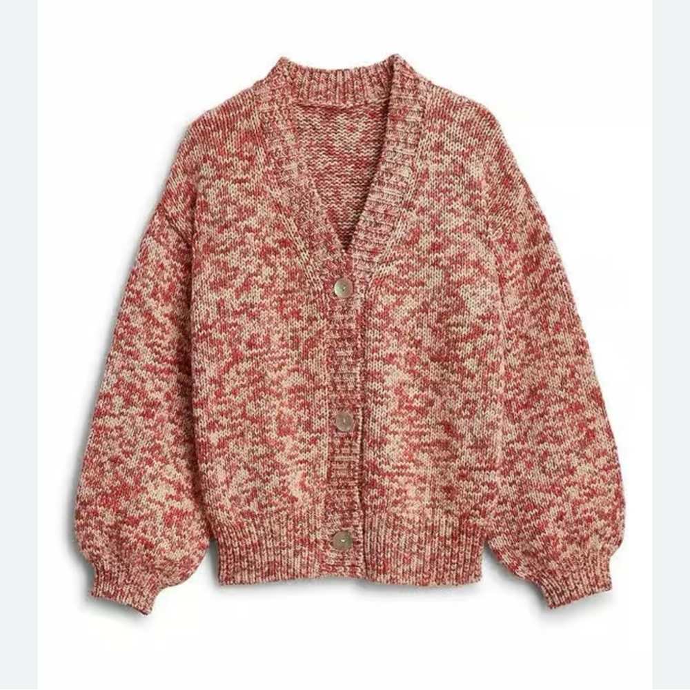 Faherty Las Olas Spacedye Chunky Knit Button Front Cardigan Red Sz L